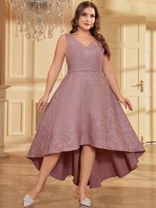 Plus Size Asymmetric Hem Sleeveless Mini Dress - Mauve Purple - View 6
