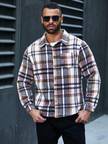 Manfinity Homme Men's Plus Size Checked Long Sleeve Shirt - Pink - View 5