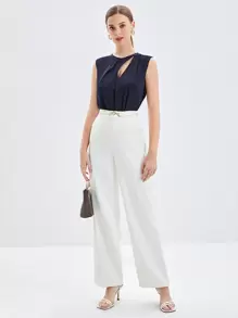 BizChic Women's Hollow Out Pleated Design Tank Top - Blue - View 2