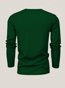 SHEIN Manfinity Homme Men's Letter Printed Long Sleeve T-shirt - Dark Green - View 2