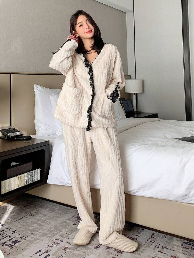 DAZY レディース パジャマ セット レース付き モコモコ素材 | SHEIN JAPAN