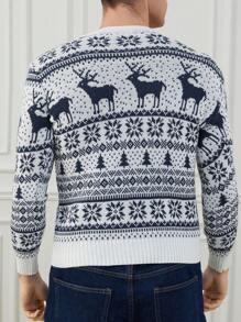 RueChic Men's Christmas Deer Pattern Long Sleeve Sweater - Multicolor - View 2