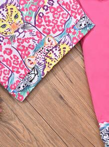 SHEIN Little Girls' Cheetah Print Hoodie And Leggings Set - Hot Pink - View 6