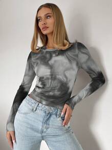 Siren Gaze Ladies' Tie Dye Slim Fit T-Shirt Winter Casual Spring - Grey - View 3