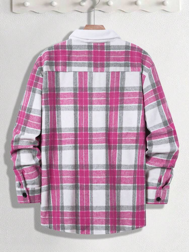 Men's Plus Size Plaid Pattern Shacket With Pockets