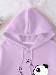 SHEIN EZwear 大码女式卫衣，印有泰迪熊和字母图案 - 淡紫色 - 查看 6