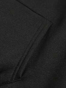 Women's Fashion Kangaroo Pocket Letter Print Hoodie - Black - View 4