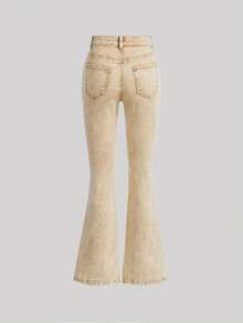 SHEIN Teen Girls' Distressed Flared Jeans - Khaki - View 2