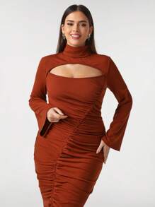 Michelle Vestido elegante de corte sirena con abertura y fruncido en el frente, para vacaciones, fiestas, cumpleaños, festivales, bodas y bailes de graduación - Rojo - Ver 6