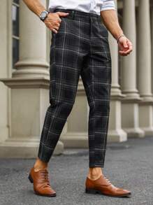 Manfinity Mode Men Plaid Slant Pocket Suit Trousers - Black - View 4