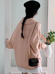 DAZY Ladies' Solid Color Batwing Sleeve Sweater - Pink - View 2