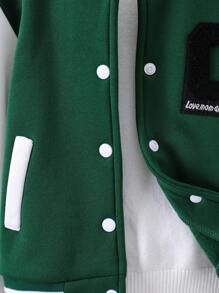 SHEIN Young Boy Letter Printed Striped Baseball Jacket And Trousers Set - Dark Green - View 7