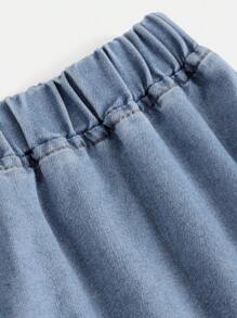 SHEIN Falda de mezclilla con borde de volantes para chicas adolescentes - Azul lavado medio - Ver 4