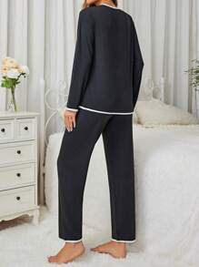 Patchwork Krawędź Długi Rękaw Odzież Domowa Komplety Biżuterii