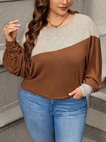 SHEIN LUNE 大尺碼蝙蝠翼袖雙色 T 卹 - 彩色 - 查看 6