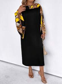 SHEIN LUNE 大碼豹紋扇形袖連衣裙 - 黑色 - 查看 6