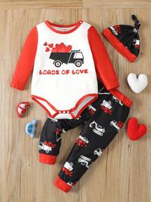 Baby Boy Cartoon And Text Print Bodysuit And Pants Set - Black and White - View 1