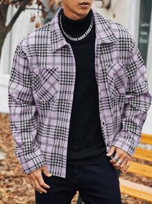 Manfinity Homme Men's Plus Size Plaid Woolen Overcoat