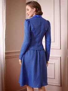 SHEIN DECDS 復古優雅女士秋冬格紋羊毛外套,配腰帶外套 - 寶藍色 - 查看 2