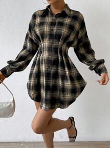 Chiquease Women's Checked Waist-drawstring Shirt - Brown - View 2