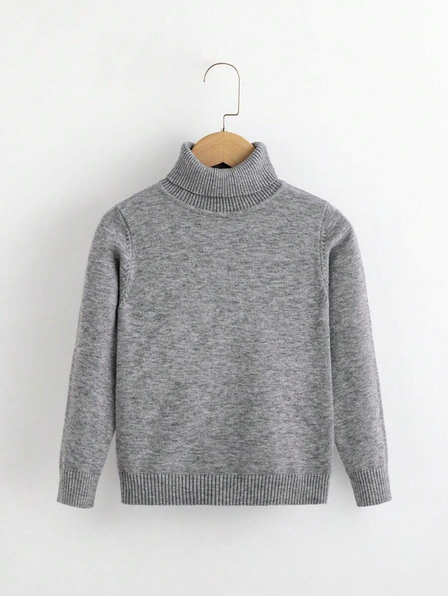 SHEIN 男童纯色高领毛衣 - 灰色 - 查看 1