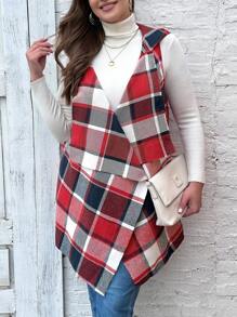 SHEIN LUNE 大尺寸格子瀑布領口連帽背心夾克