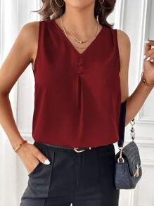 SHEIN Essnce 女士純色褶皺無袖襯衫