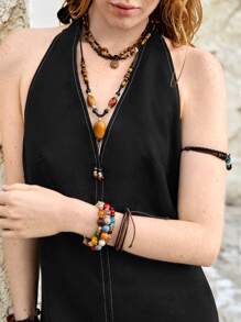 Bohemela 純色露背領帶連身度假裙 - 黑色 - 查看 6