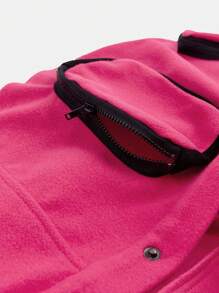 SHEIN EZwear Women's Notched Lapel Tie Waist Woolen Coat - Hot Pink - View 3