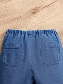 嬰兒男孩基本休閒牛仔襯衫套裝,帶有大口袋 - 中等水洗藍 - 查看 5