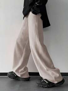 Manfinity Hypemode Loose-Fit Men's Top-Stitching Drawstring Waist Sweatpants - Beige - View 2