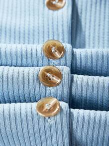 少女舒適寬鬆落肩長袖夾克掛脖上衣和褲子套裝 - 藍色 - 查看 5