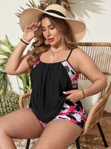 Swim Lushoire 夏季沙灘大尺碼花紋背心泳裝套裝 - 彩色 - 查看 3