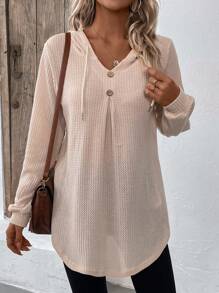 SHEIN LUNE Textured Đan Tay áo dài Áo nỉ - Màu be - Xem 1