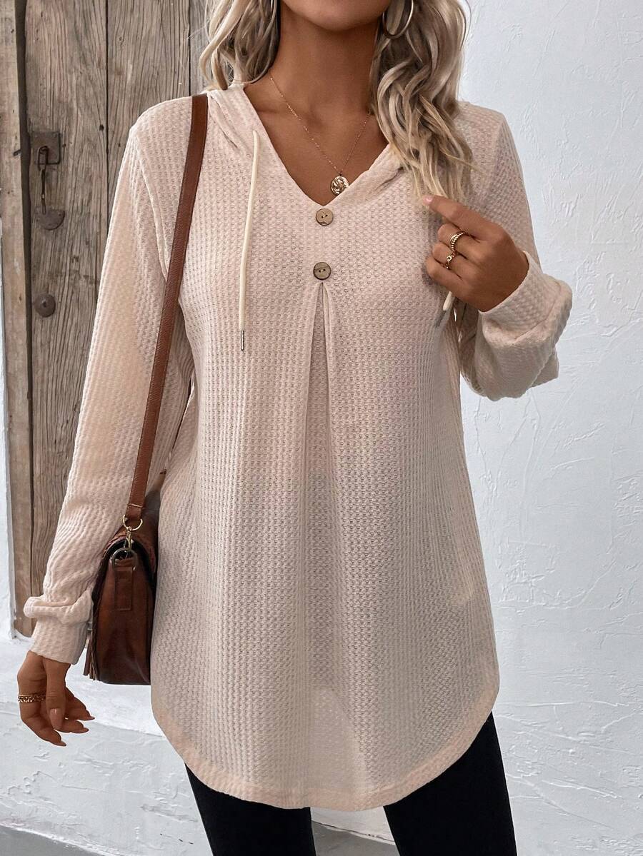 SHEIN LUNE Textured Đan Tay áo dài Áo nỉ - Màu be - Xem 1