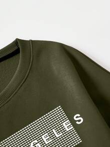 Men's Plus Size Printed Round Neck Casual Sweatshirt - Army Green - View 4