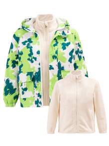 Tween Boy 拼色连帽加厚外套（内有羊毛）2 件/套 - 軍綠色 - 查看 1