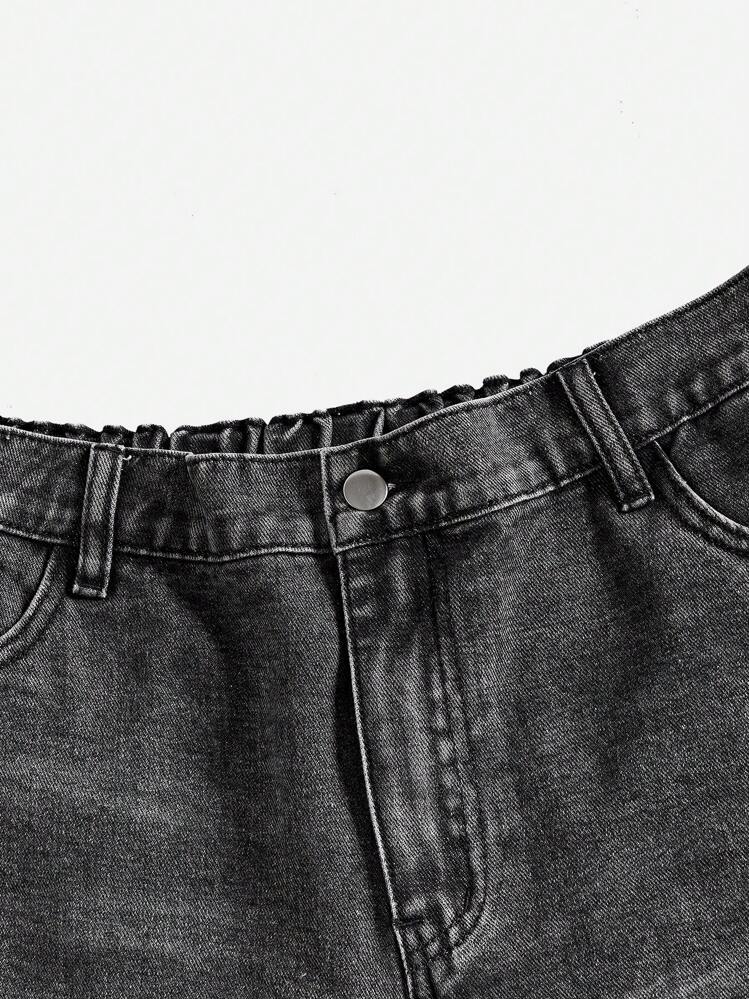 SHEIN ICON Plus Size Cuffed Denim Shorts, Summer - Black - View 5