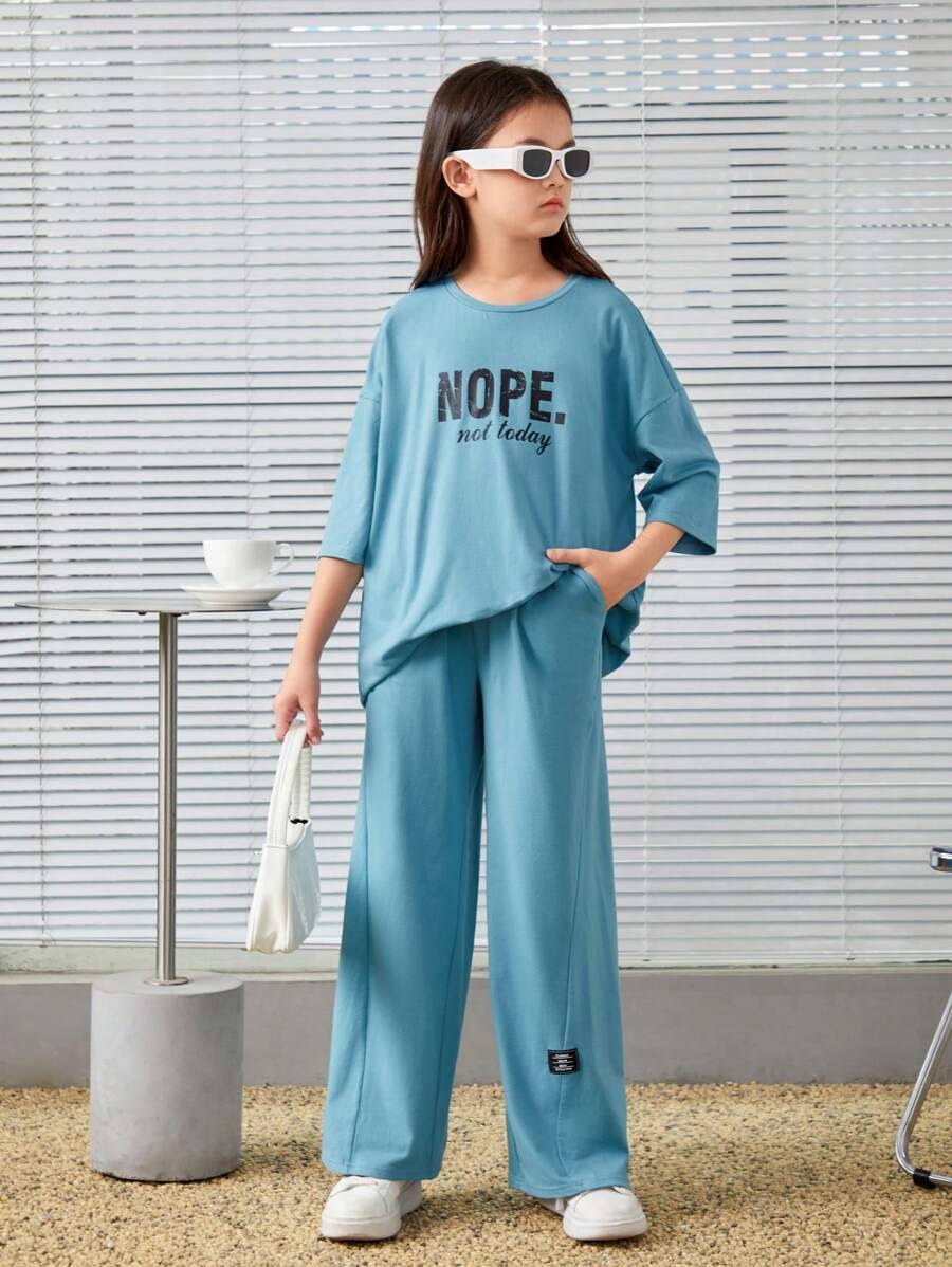 SHEIN Conjunto De Camiseta Y Pantalón Largo Con Cuello Redondo Para ...