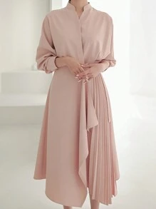 DAZY Women's Batwing Sleeve Dress With Pleated Hem - Pink - View 3
