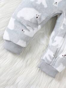 Infant Boys' Cartoon Pattern Stylish Fleece Jumpsuit - Light Grey - View 5