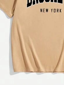 男孩字母印花休閒短袖 T 卹 - 卡其色 - 查看 4