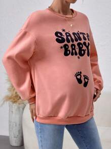 SHEIN Maternity Sweatshirt With Text Print, For Winter - Pink - View 5