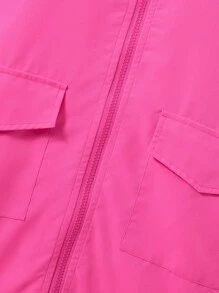 SHEIN Tween Girls' Solid Color Zipper Closure Hooded Jacket With Raglan Sleeves - Hot Pink - View 3