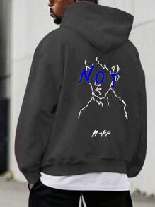 Men's Casual Hoodie With Letter Pattern - Dark Grey - View 1