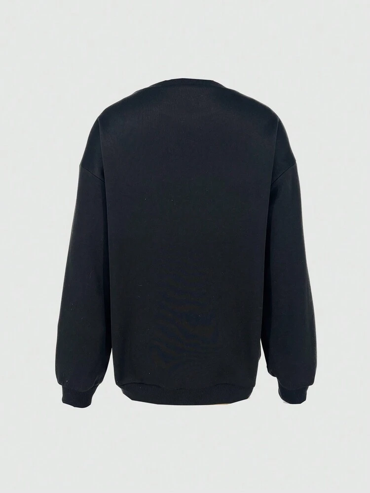Women's Letter Printed Thermal Lined Long Sleeve Sweatshirt Pullover Fall Sweatshirt