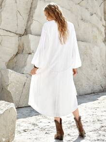 Bohemela 女士純色燈籠袖落肩裙 - 白色 - 查看 8