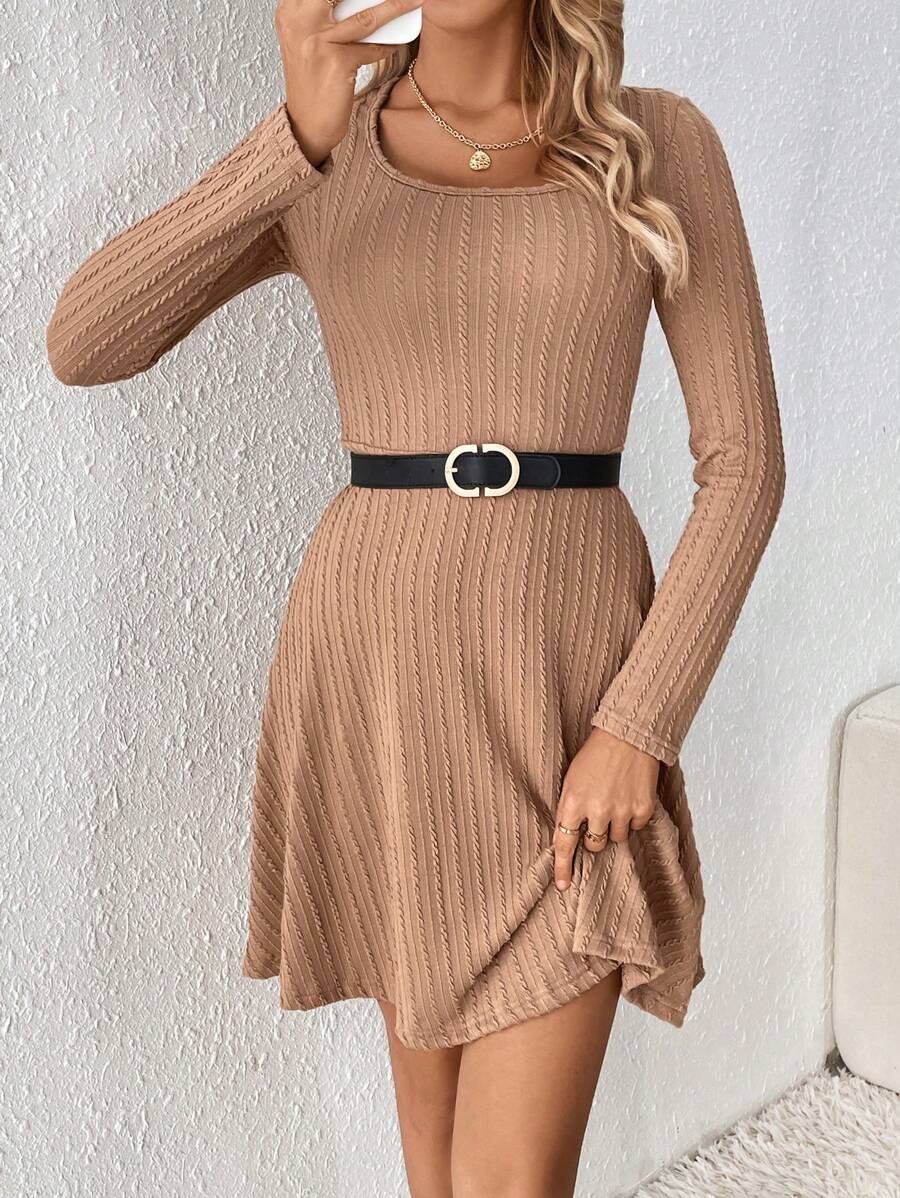 Chiquease Women's Solid Color Round Neck Shift Dress