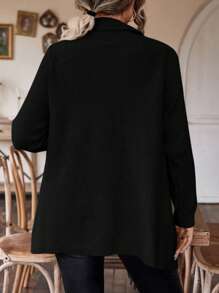 SHEIN LUNE Plus Size Tassel Fringe Trim Draped Collar Cardigan - Black - View 3