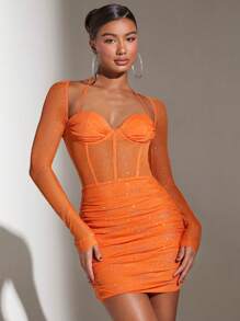 SHEIN BAE Xếp li Lung linh Đầm - trái cam - Xem 6